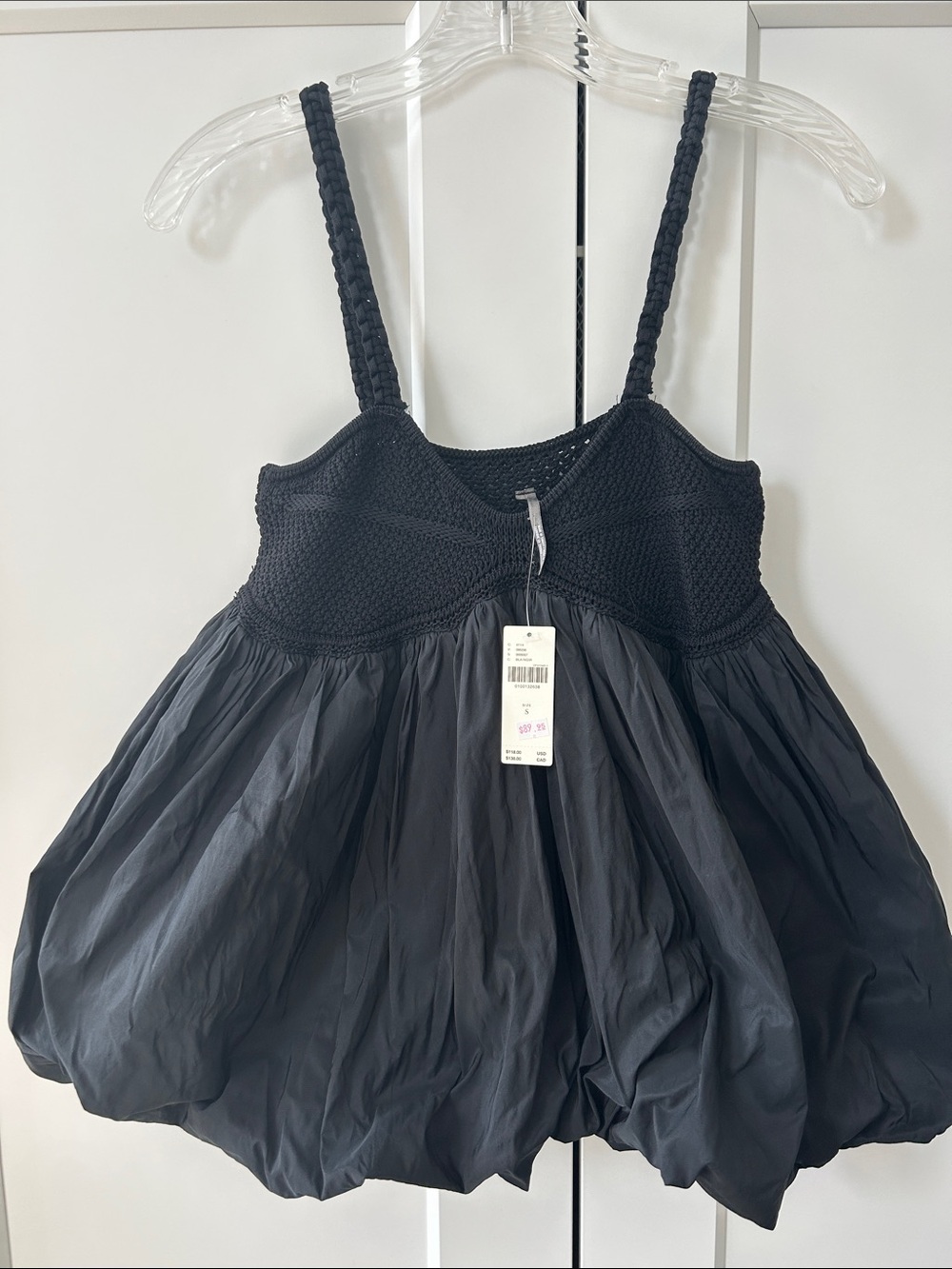 Black Babydoll Bubble Hem Tank with Braided Straps